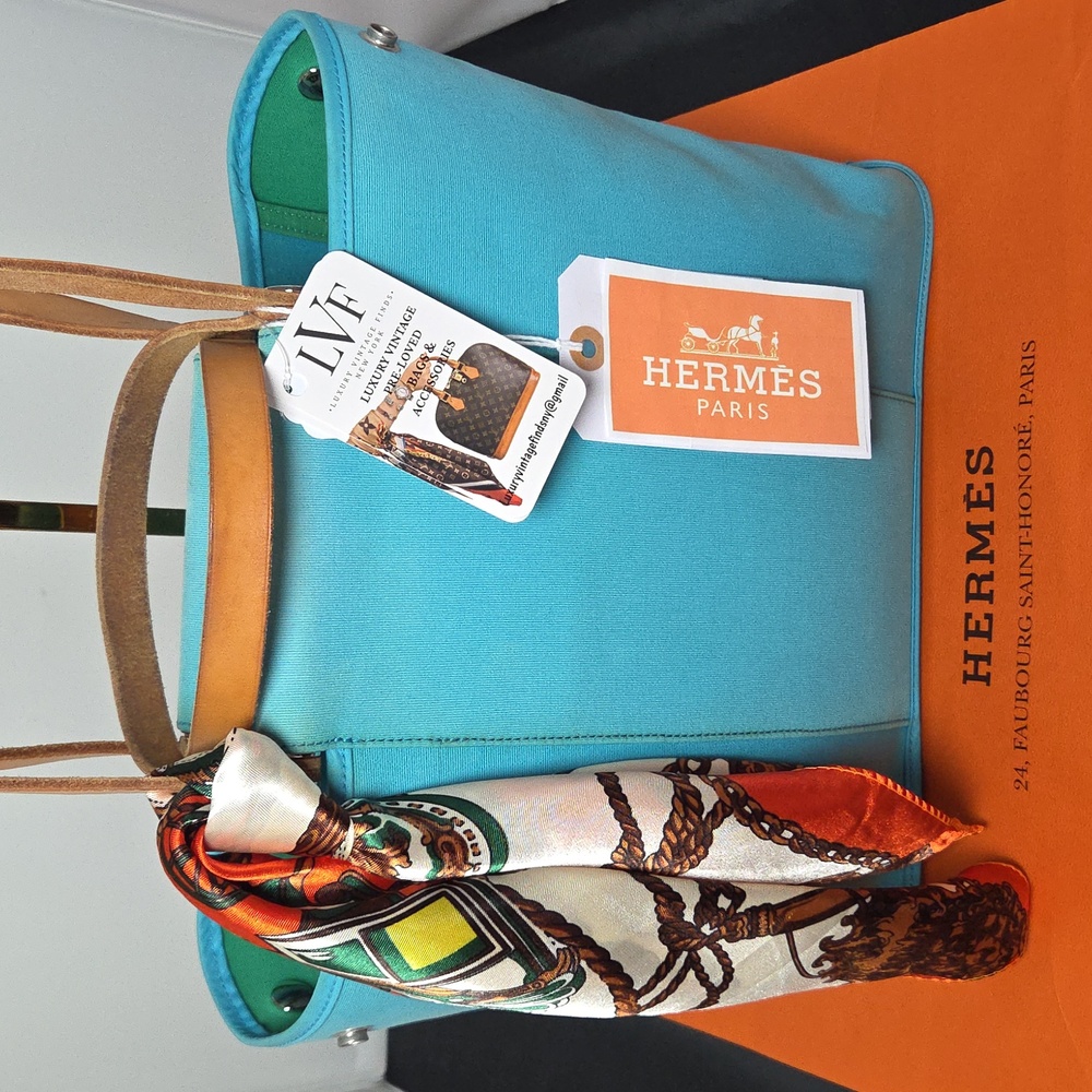 Hermès 2012 Cabas Élan PM Collectable Ltd Production two-tone Color blue/green - Picture 6 of 17